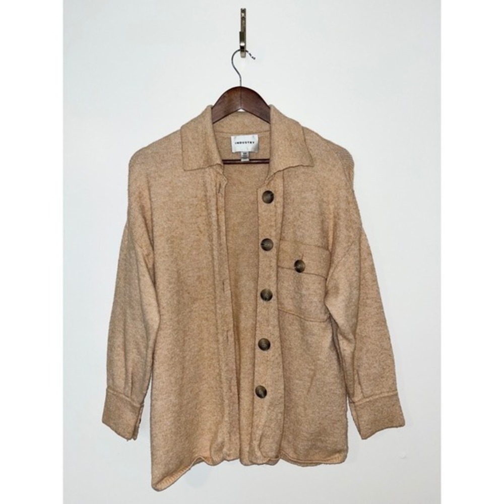 INDUSTRY Knit Shacket Cardigan Button Front Collared Tan Women's S P